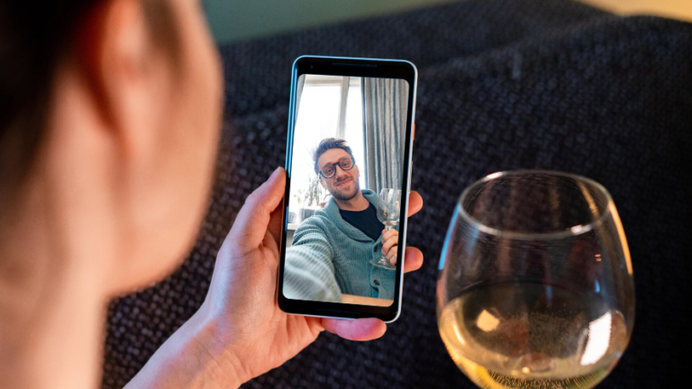 Couple having a drink on video call