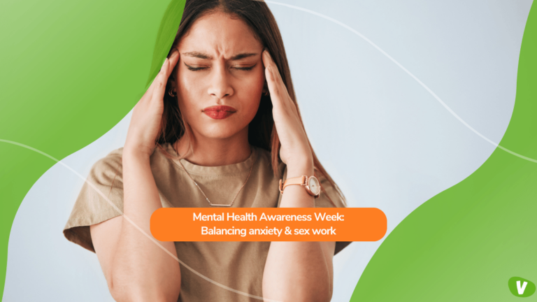 Headache, stress and woman in studio with anxiety, temple massage and pain on mockup background. Burnout, brain fog and girl suffering migraine, vertigo or dizzy, fatigue or frustrated by problem⁠