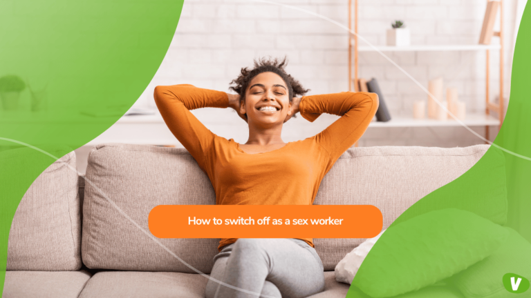 Happy Black Woman Relaxing Sitting On Sofa At Home⁠, how to switch off as a sex worker