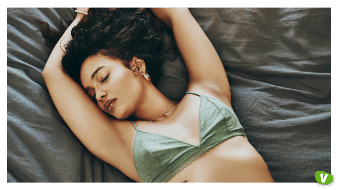 shot of a young woman wearing underwear while relaxing in her bedroom, mental health and sex