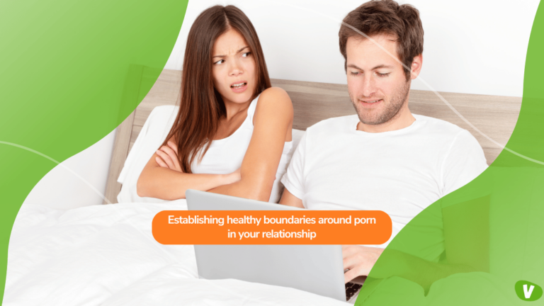 Couple with Laptop in Bed, Man on a Computer with Woman Angrily Watching Him Next to Him, Porn in a Relationship Concept