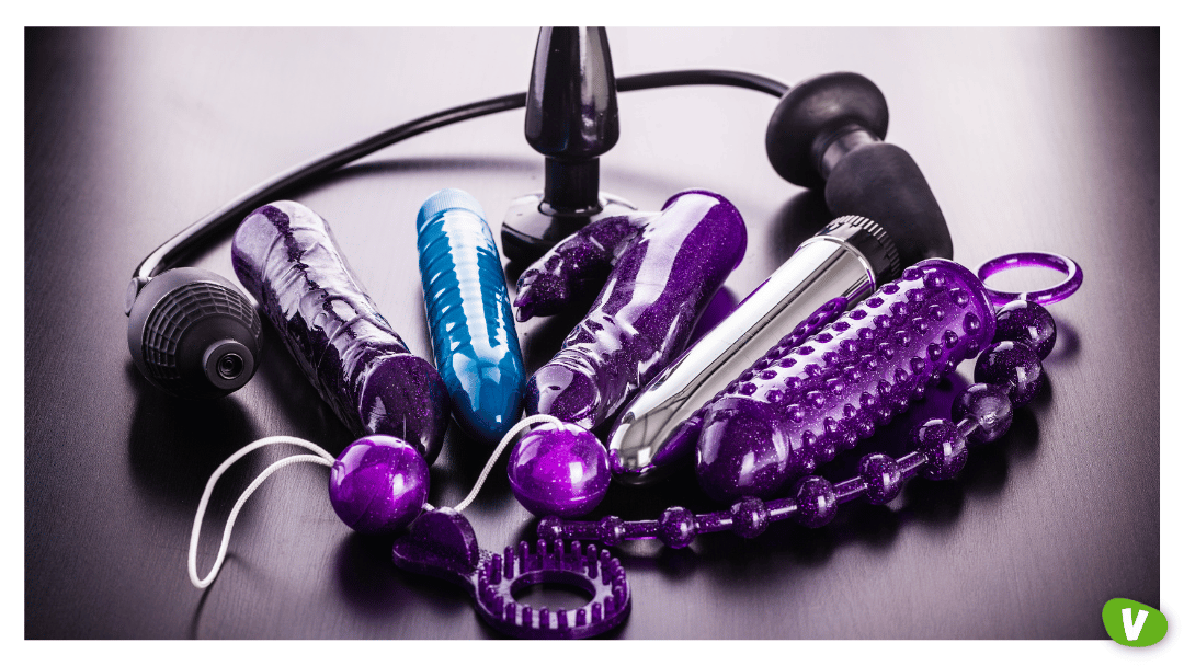 a collection of different types of sex toys including a dildo, vibrators and butt plugs